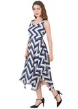 Latest Designer Navy Blue And White Polyester Sleeveless knee Length Maxi Dress