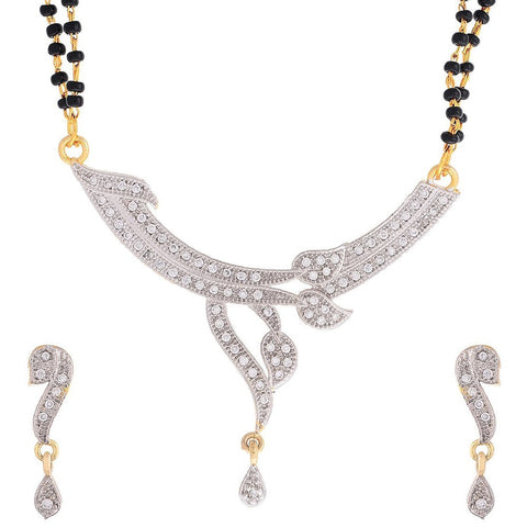 Latest Jewellery American Diamond Gold Plated Mangalsutra With Two Chain & Earrings For Women