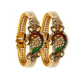 Dancing Peacock Antique Gold Plated Bangle Set For Women