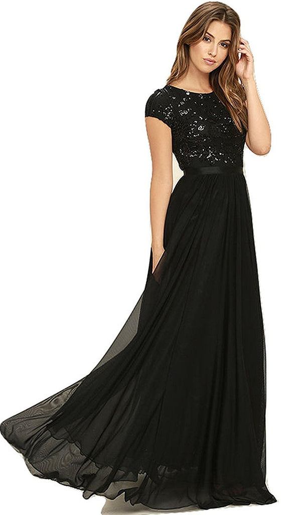 Black A-Line Long Prom Dresses, Black Formal Graduation Party Dress –  shopluu