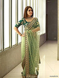 Designer Light Green Color Naylone Net Rashi Khanna Saree  Embroidered Party Wear Saree With Blouse Piece