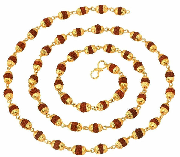 Gold Plated Unisex Rudraksh Chain/Mala (28 Cms)