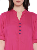 Pink Color Plain Rayon Long Kurti With Blue Toggle Work A070