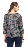 Multicoloured Boat Neck 3/4 Sleeve Chiffon Top Butti Digital Floral Print Western Top