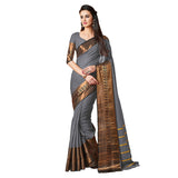 Festive Party Wear Sarees Women's Cotton Silk Pleated Saree Grey & Golden Colored Silk Saree