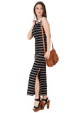 Designer Black & White Cotton Jersey Partywear Sleeveless Side Slit Stylish Maxi Dress For Women
