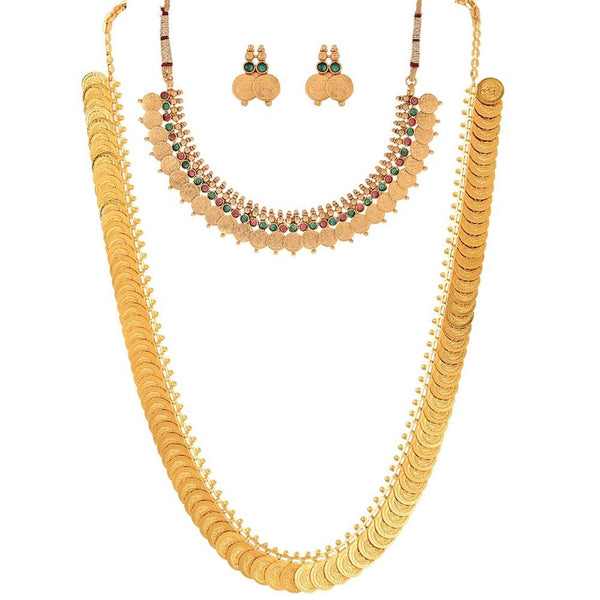Gold Plated Jewellery Long Traditional Maharani Coin Necklace Set With Earrings