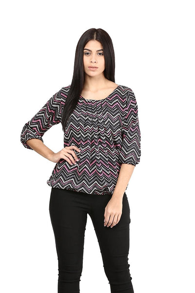 Multicolor Tops For Women Polycrepe Printed Tops With Zigzag Pattern Ladyindia68