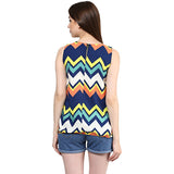 Multicolored Zigzag Stipes Pattern Girls Top Designer Sleeveless Lycra Printed Top