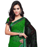 Green & Black Color Designer Printed Georgette Sarees With Lace Border Work S053