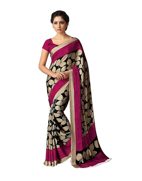 Pink Art Silk Sarees With Leaf Print Bhagalpuri Silk Sarees S017