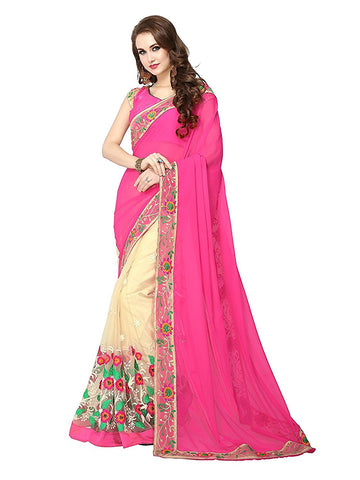 fs-25-diwali-special-pink-&-cream-color-partywear-machine-embroidery-border-work-sarees