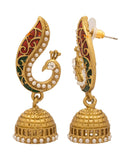 Peacock Inspired Designer Jhumki Gold Plated Big Earrings For Women
