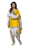 Party Wear Low Price Sale Offer Yellow Cotton Monika Bedi Unstitched Patiala Punjabi Suit
