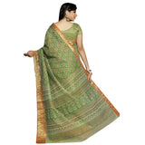 Green Color Floral Hand Printed Poly Cotton Sarees S044