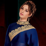 Holi Special Designer Tamannaah Bhatia Satin Border Work Blue Plain Saree For Women