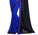Trendy Georgette Sarees With Dots Print Lace Border Work S055