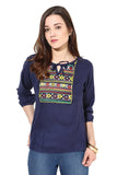 Designer Hand Embriodered Top Blue Colored Rayon Top For Girls
