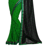 Green & Black Color Designer Printed Georgette Sarees With Lace Border Work S053