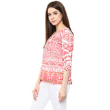 Crepe Top Pink Color Printed Tops For Girls Ladyindia70