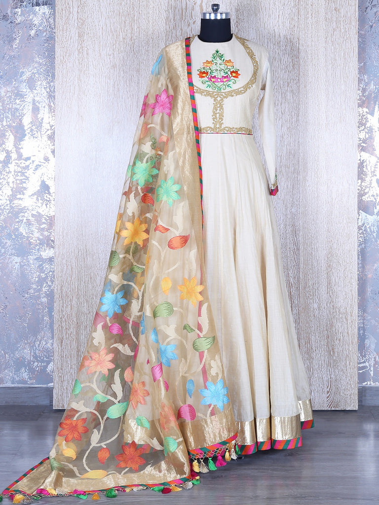 Trendy Rama Partywear Designer Handwork Jacquard Anarkali Suit