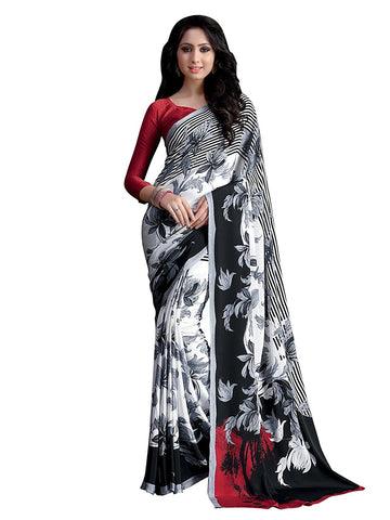 Dailywear Crepe Sarees Stripped & Floral Design Printed Sarees