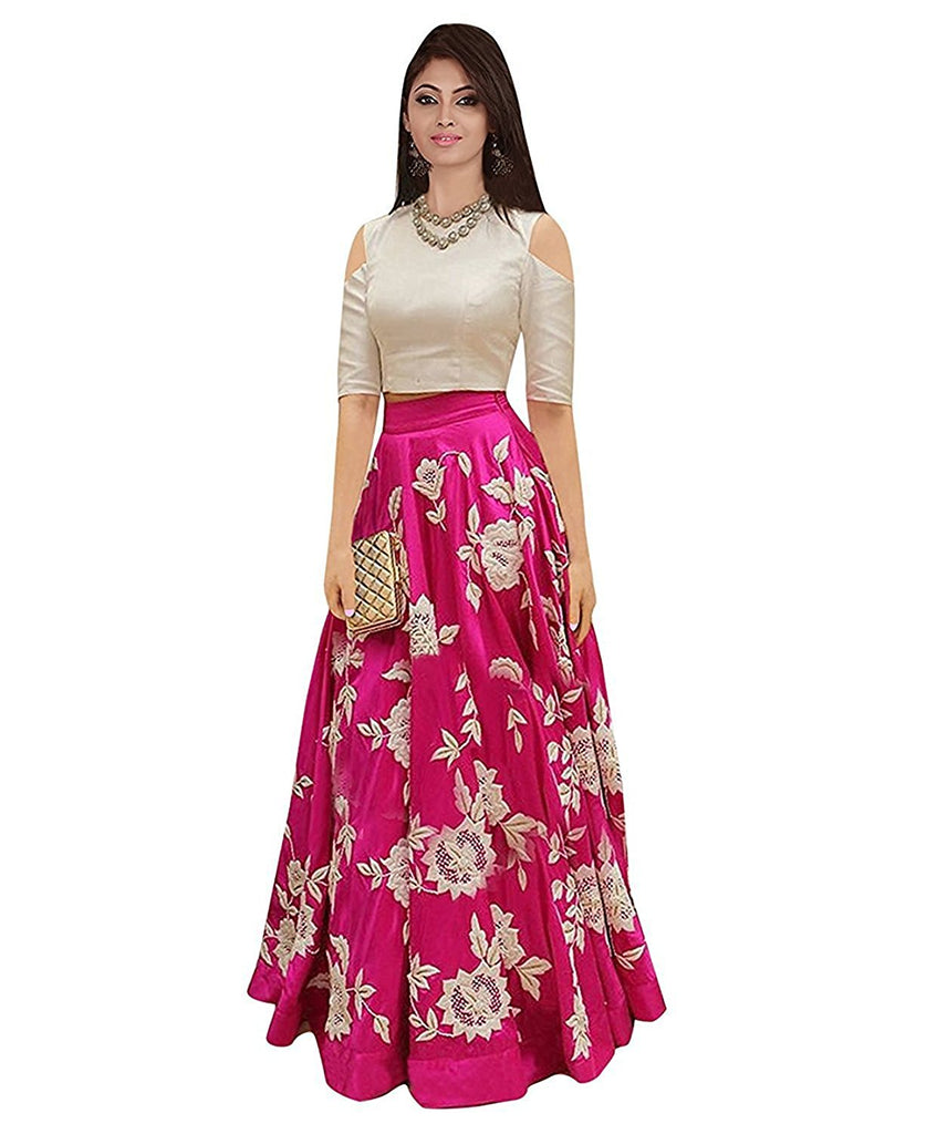 Buy Online Western Gown Pink & Off- White Color Thread Embroidery Work ...