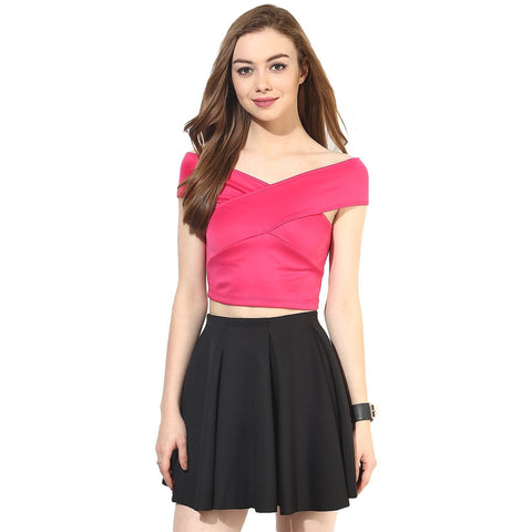 Latest Pink Color Bandage Bardot Crop Top For Girls Ladyindia95