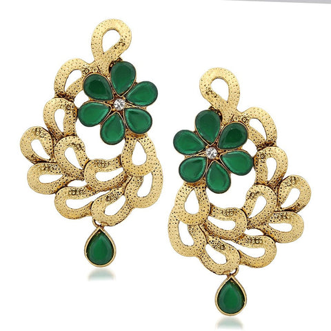 Designer Jewellery Gold Enticing Leafy Plated Alloy Drop Earring Set For Women & Girls