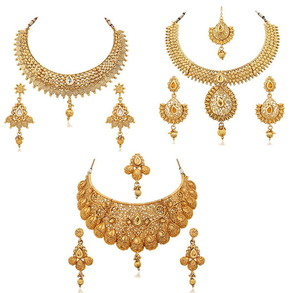 Gold Plated Combo Of 3 Necklace Earring Set For Women