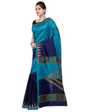 Blue Art Silk Color Blocked Design Bhagalpuri Saree With Blouse