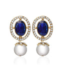 Designer Jewellery Pearls Blue Stone With Pearl Drop Earring  For Women