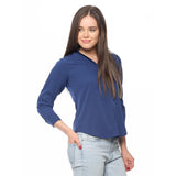 Denim Blue Polycrepe Plain Shirts For WomenLadyindia87