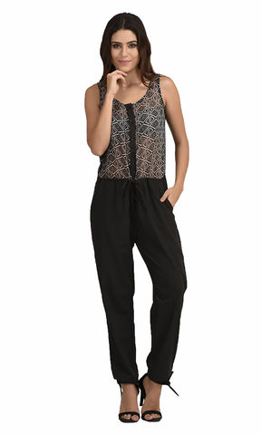 Awesome Black Jumpsuit With Diamond Print Work