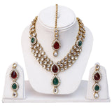 Designer Traditional Kundan Necklace Set / Jewellery Set With Maang Tikka And Earrings For Girls And Women