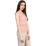 Partywear Tops Baby Pink Color Stylish Net Top With Front Zip Ladyindia73