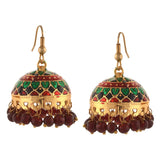 Designer Traditional Gold Tone Beaded Hook Jhumki Earrings For Women