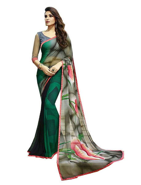Designer Printed Georgette Sarees With Floral Work S013