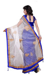 Designer Net Saree Women's Net & Chiffon Blue-Color Saree With Printed Blouse Piece