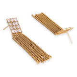 Gold Plated Austrian Diamond Studded Long Tassel Earrings For Girls