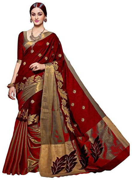Designer Cotton Silk Sari Leaf Print With Border Sarees S001