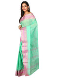 designer-aqua-green-with-elegant-pink-zari-border-with-mango-motifs-bengal-handloom-cotton-saree