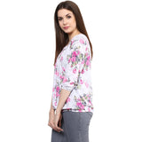 Pink & White Georgette Printed Tops For Girls With Floral Print Ladyindia67
