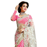 Party wear Pink Color Net Saree With Heavy Embroidery Work