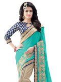 Women's Blue and Beige Faux Georgette Heavy Embroidery Wedding Wear Saree with Embroidered blouse