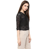 Partywear Tops Black Color Net Top With Front Zip Ladyindia72