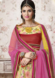 Partywear Designer Lehenga Saree Yellow & Pink Colored Net Heavy Embroidered Lehenga Choli