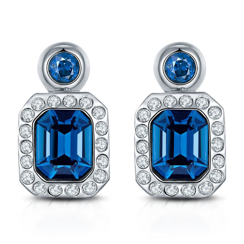 Blue Nebula Rhodium Plated Drop Earrings For Women