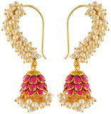 Rajasthani Traditions Pink Stone Studded Pearl Cluster Jhumki Earrings For Women & Girls
