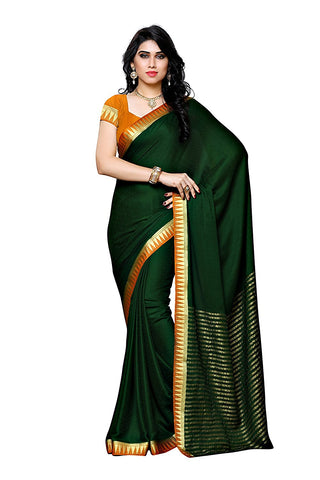 Casual Wear Plain Crepe Sarees Golden Stripped Pallu & Golden Lace Border